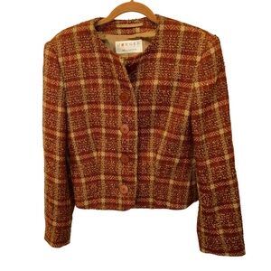 Jaeger UK wool brown rusty plaid jacket 90s Vintage 8